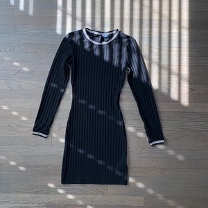Black and White ribbed midi long sleeve dress
